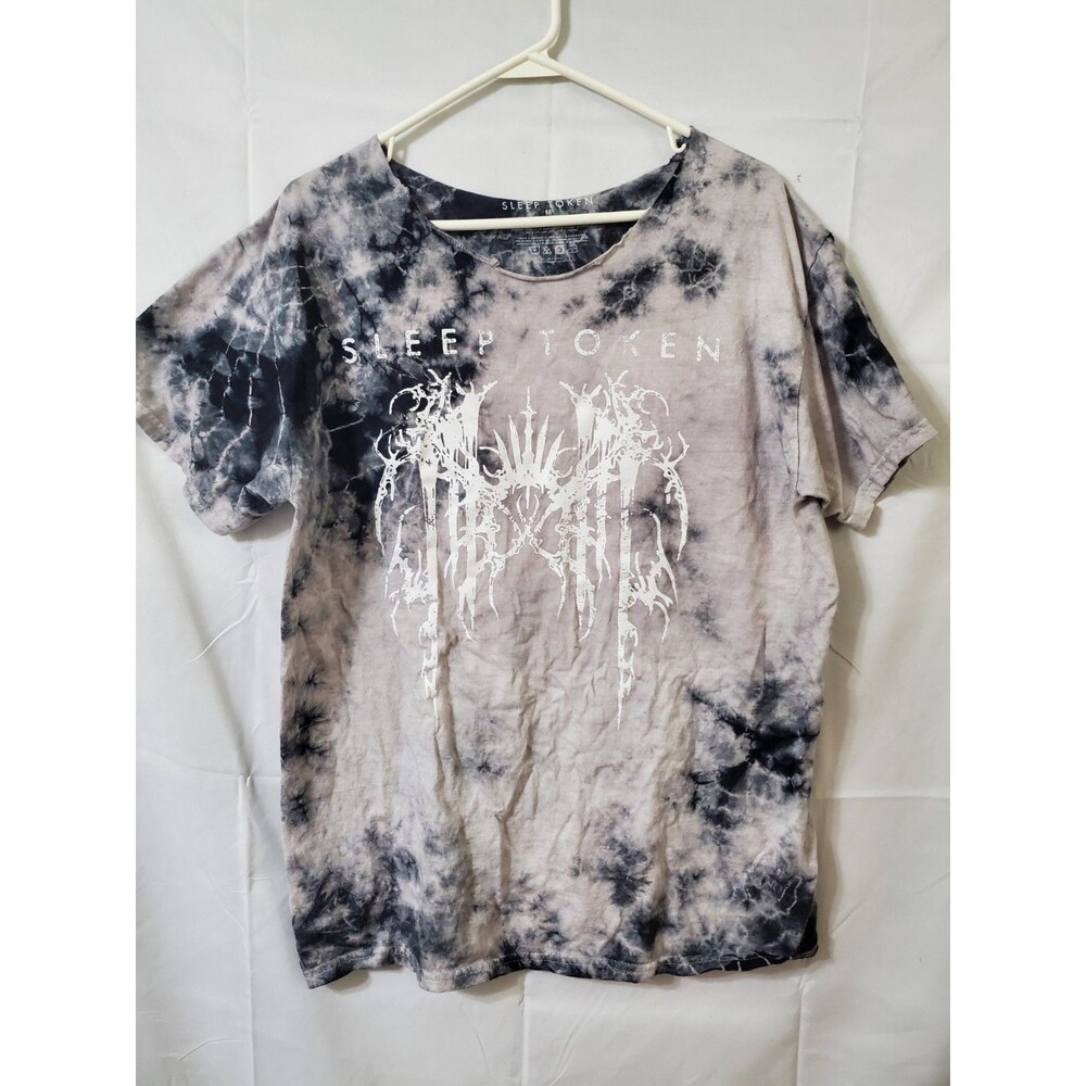 Sleep Token Band T-shirt Men's Sz Medium Smoke Tie Dye Black White Stretch Neck